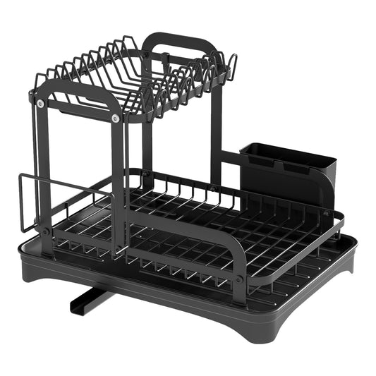 2-Tier Dish Drying Rack β Rustproof Kitchen Organizer with Drainboard & Utensil Holder