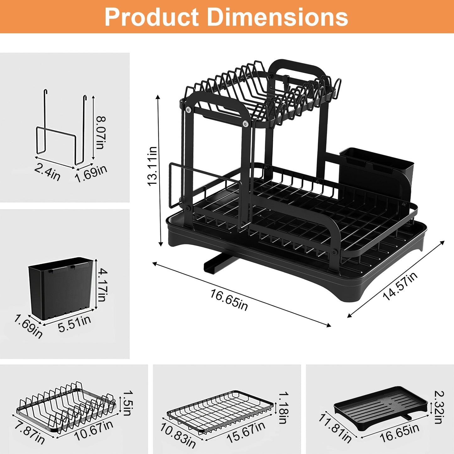 2-Tier Dish Drying Rack – Rustproof Kitchen Organizer with Drainboard & Utensil Holder