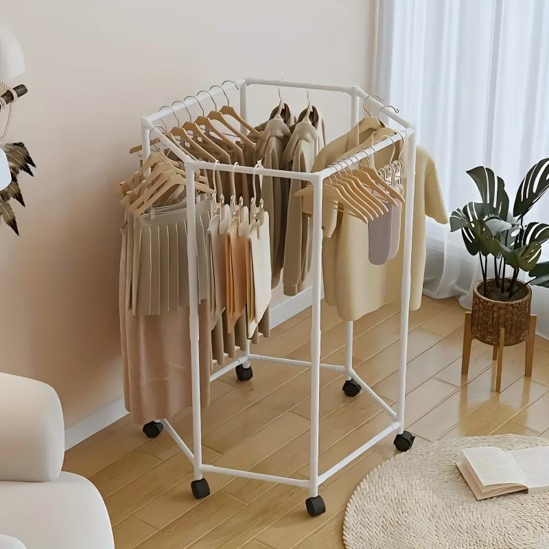 Space-Saving Hexagonal Metal Clothes Hanger – Sturdy Freestanding Rack with Multi-Arm Design for Bedroom, Dormitory & Balcony