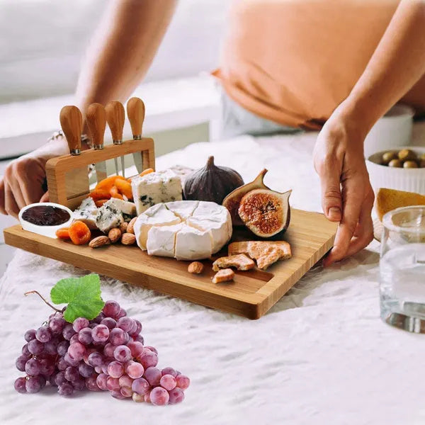 Bamboo Cheese Board & Charcuterie Platter – Serving Tray with Cutlery Set | Perfect for Weddings, Birthdays & Christmas