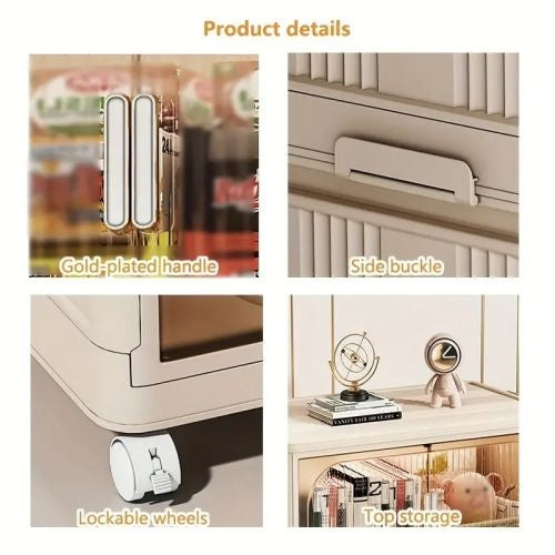 Collapsible Storage Bins with Magnetic Door, Plastic Storage Cabinet with Wheels, Closet Organizer & Storage Containers