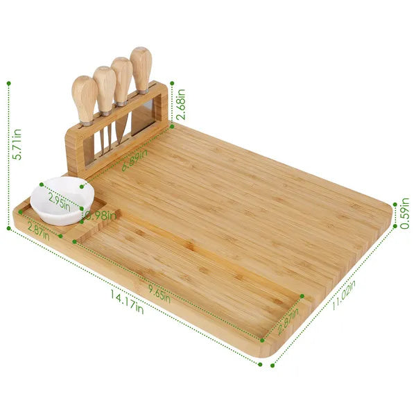 Bamboo Cheese Board & Charcuterie Platter – Serving Tray with Cutlery Set | Perfect for Weddings, Birthdays & Christmas