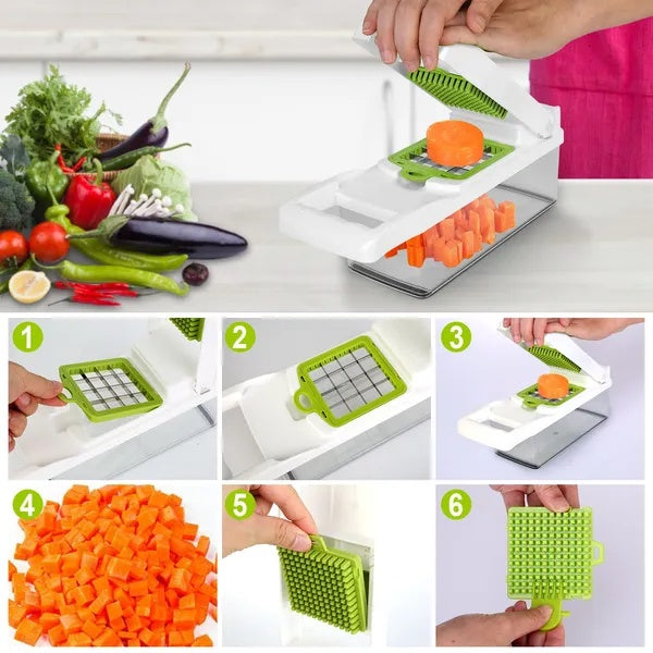 12-in-1 Vegetable Chopper with Container – Kitchen Food Slicer, Dicer & Grater