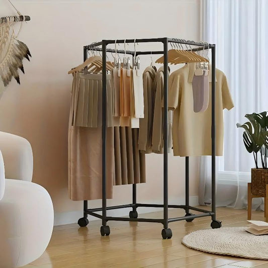Space-Saving Hexagonal Metal Clothes Hanger – Sturdy Freestanding Rack with Multi-Arm Design for Bedroom, Dormitory & Balcony