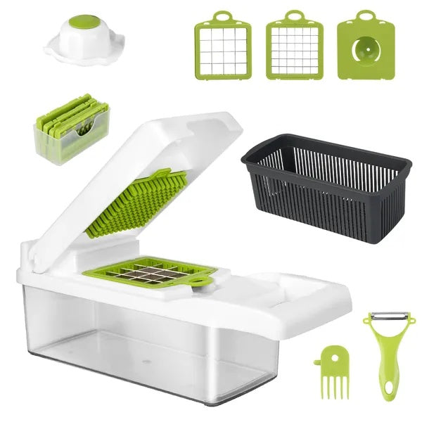 12-in-1 Vegetable Chopper with Container – Kitchen Food Slicer, Dicer & Grater
