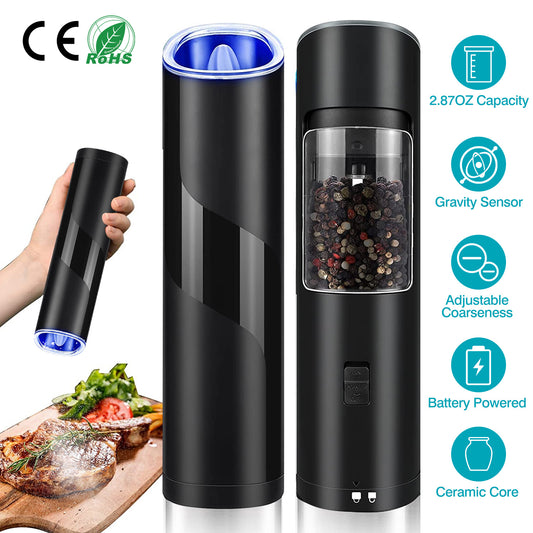 Electric Salt & Pepper Grinder – Automatic Gravity Sensor | Adjustable Coarseness & LED Light