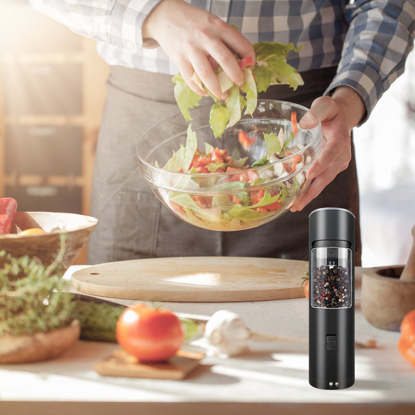 Electric Salt & Pepper Grinder – Automatic Gravity Sensor | Adjustable Coarseness & LED Light
