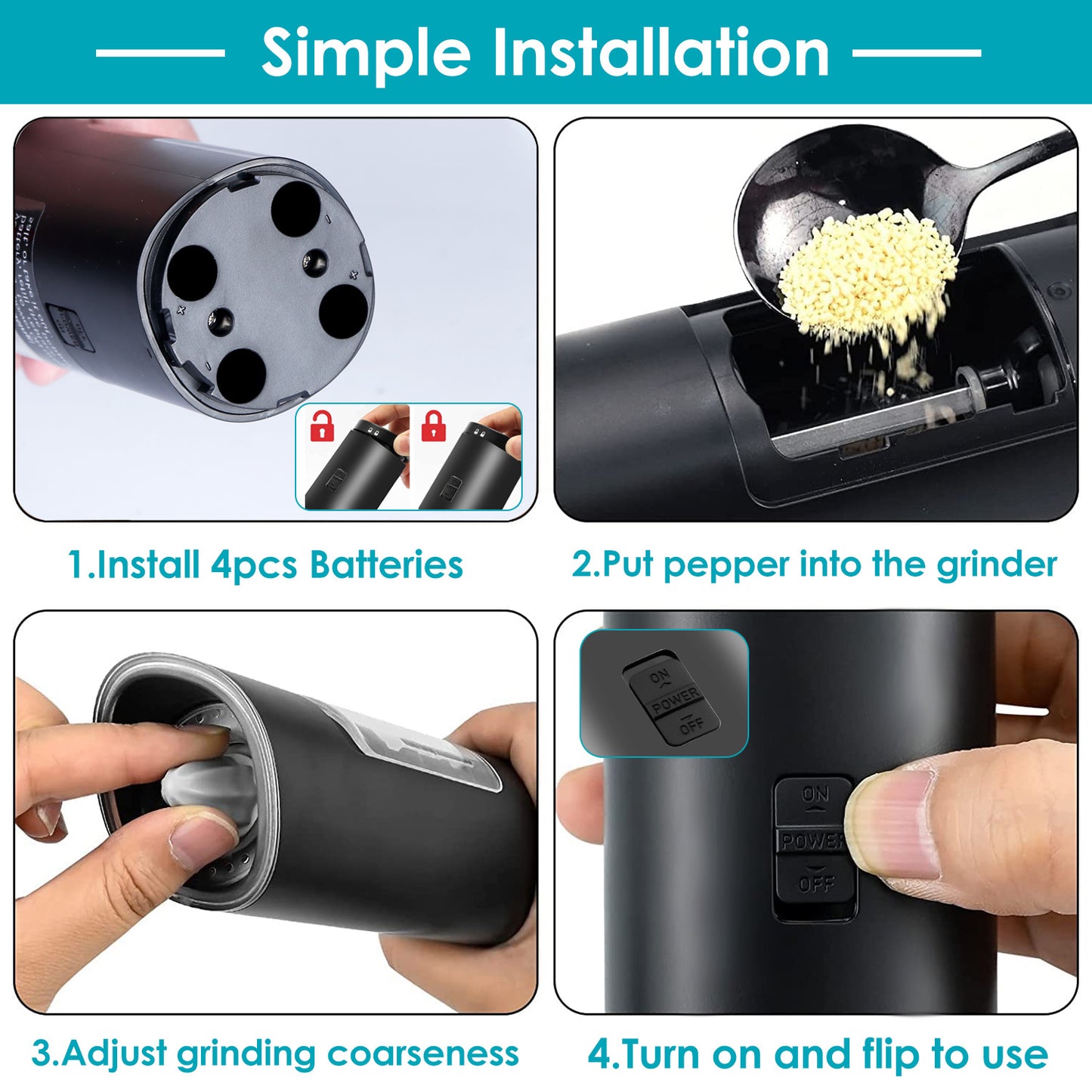 Electric Salt & Pepper Grinder – Automatic Gravity Sensor | Adjustable Coarseness & LED Light