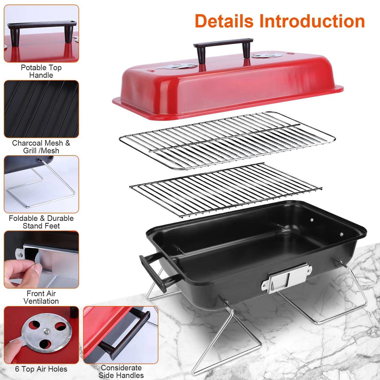 Portable Charcoal Grill – Outdoor Tabletop Small BBQ Smoker with Folding Lid | Perfect for Camping, Picnics & Beach