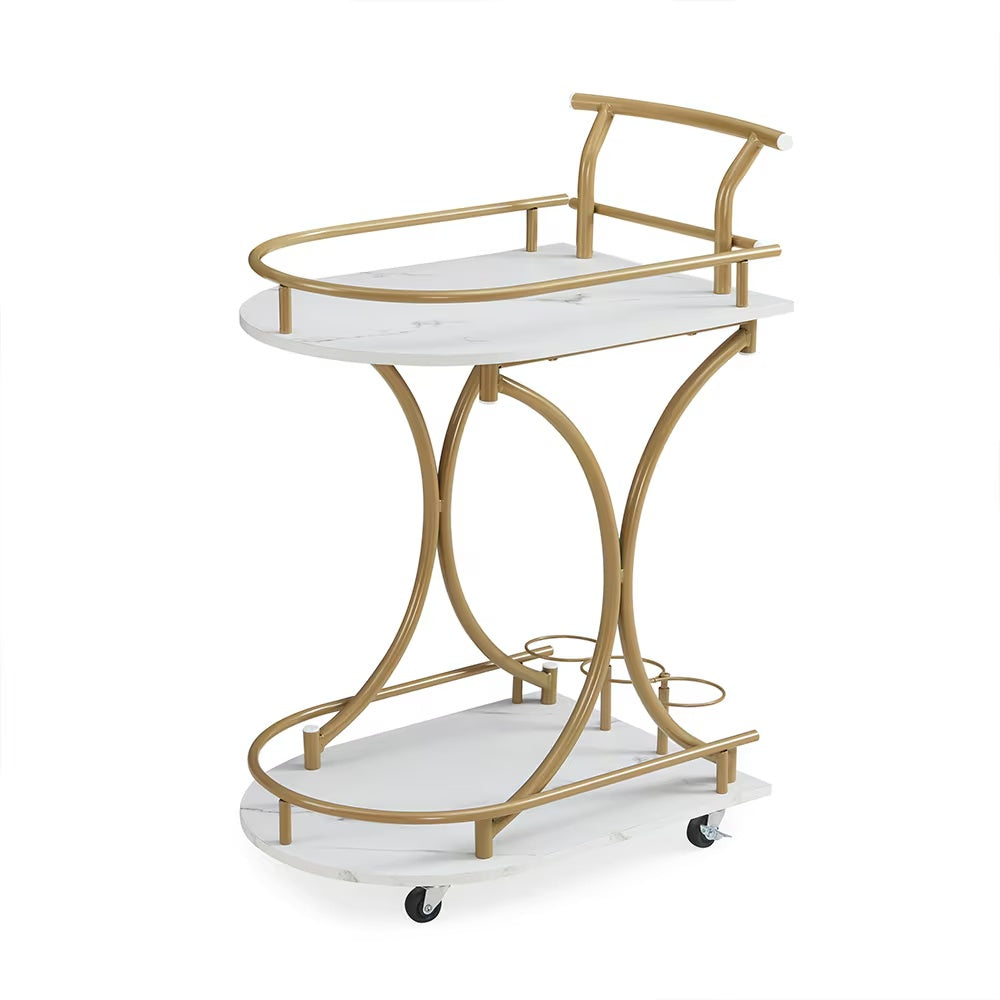 2-Tier Bar Cart with Wheels – Modern Home Serving Trolley