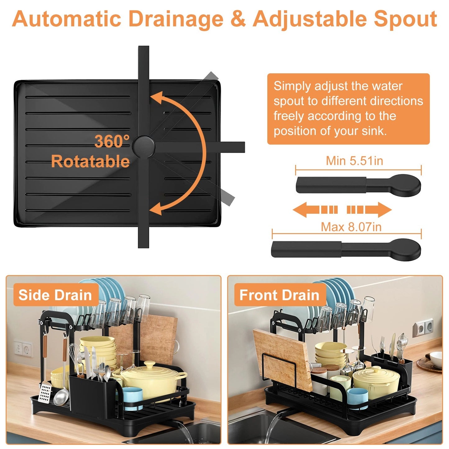 2-Tier Dish Drying Rack – Rustproof Kitchen Organizer with Drainboard & Utensil Holder