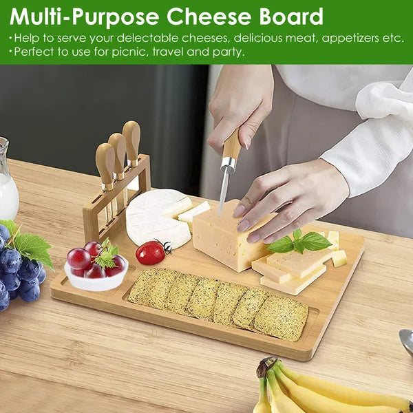Bamboo Cheese Board & Charcuterie Platter – Serving Tray with Cutlery Set | Perfect for Weddings, Birthdays & Christmas