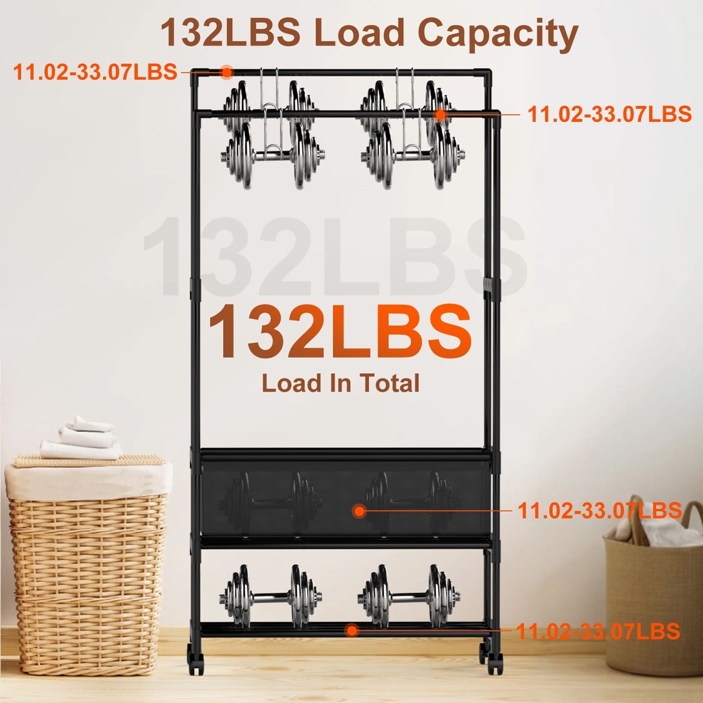 Double Rod Garment Rack with Storage Bag – Portable Clothing Rack with Shelves, Lockable Wheels & Adjustable Height