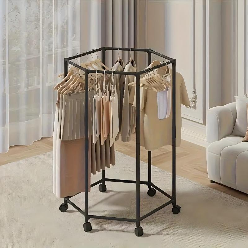 Space-Saving Hexagonal Metal Clothes Hanger – Sturdy Freestanding Rack with Multi-Arm Design for Bedroom, Dormitory & Balcony