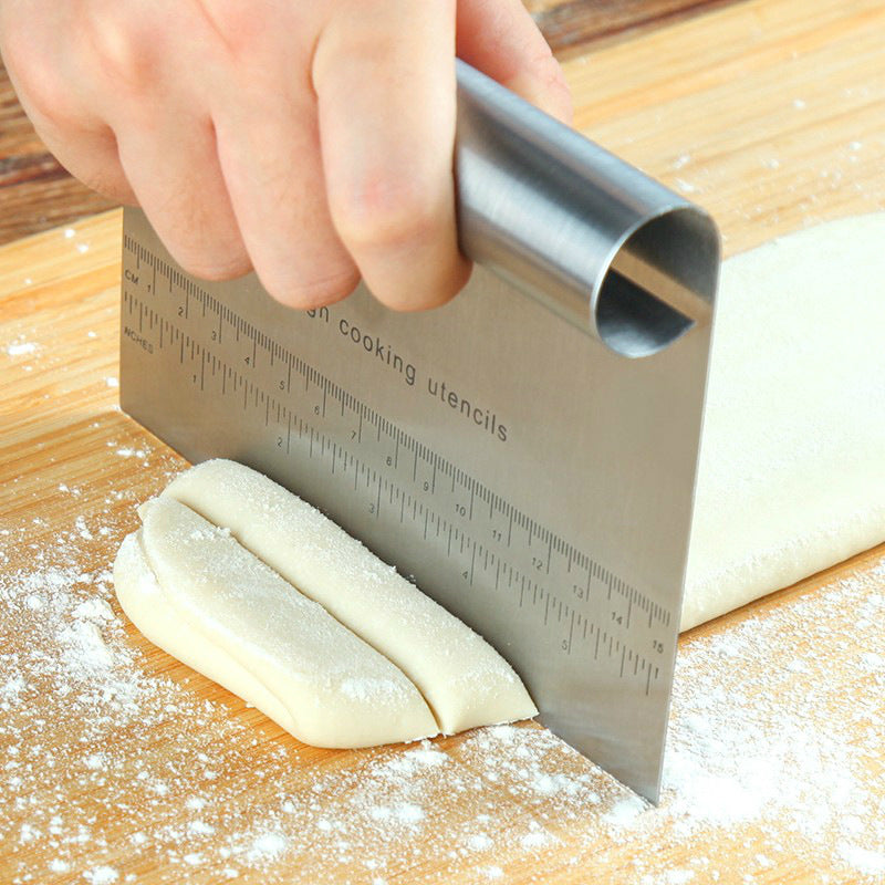 Stainless Steel Dough & Pastry Scraper – Cutter with Scale | Pizza, Cake & Baking Tool