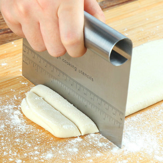 Stainless Steel Dough & Pastry Scraper – Cutter with Scale | Pizza, Cake & Baking Tool