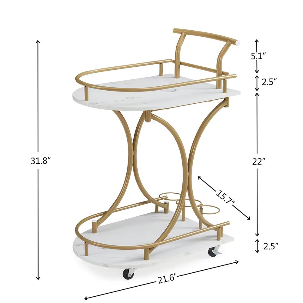 2-Tier Bar Cart with Wheels – Modern Home Serving Trolley