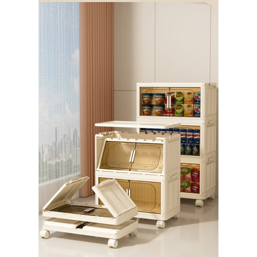 Collapsible Storage Bins with Magnetic Door, Plastic Storage Cabinet with Wheels, Closet Organizer & Storage Containers