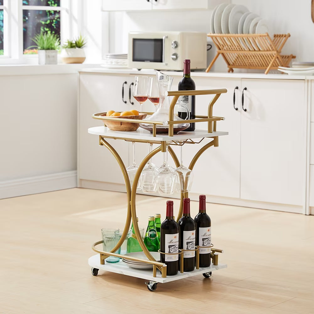 2-Tier Bar Cart with Wheels – Modern Home Serving Trolley