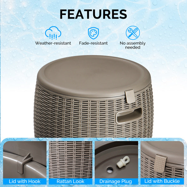 9.5 Gallon Taupe Rattan Barrel Plastic Side Table – Outdoor & Indoor Storage Table