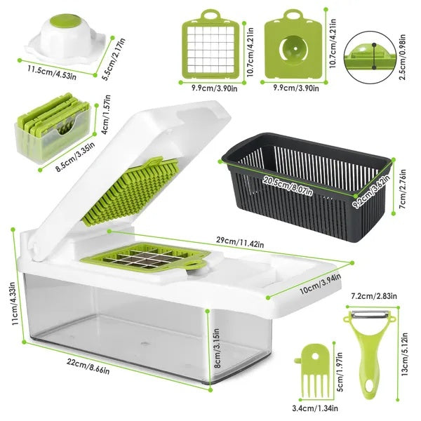 12-in-1 Vegetable Chopper with Container – Kitchen Food Slicer, Dicer & Grater