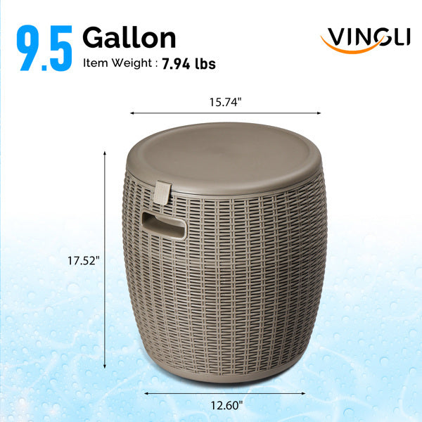 9.5 Gallon Taupe Rattan Barrel Plastic Side Table – Outdoor & Indoor Storage Table