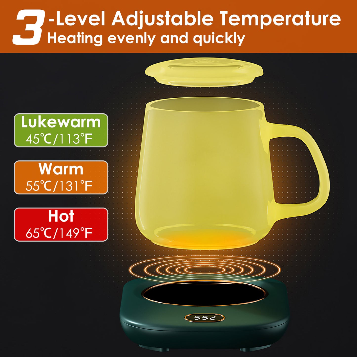 Electric Coffee Mug Warmer – Auto Shut-Off USB Cup Heater with 3 Temperature Settings