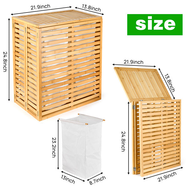Bamboo Laundry Basket with Lid – Foldable Laundry Hamper with 2 Removable Lined Sections for Bathroom, Bedroom & Laundry Room
