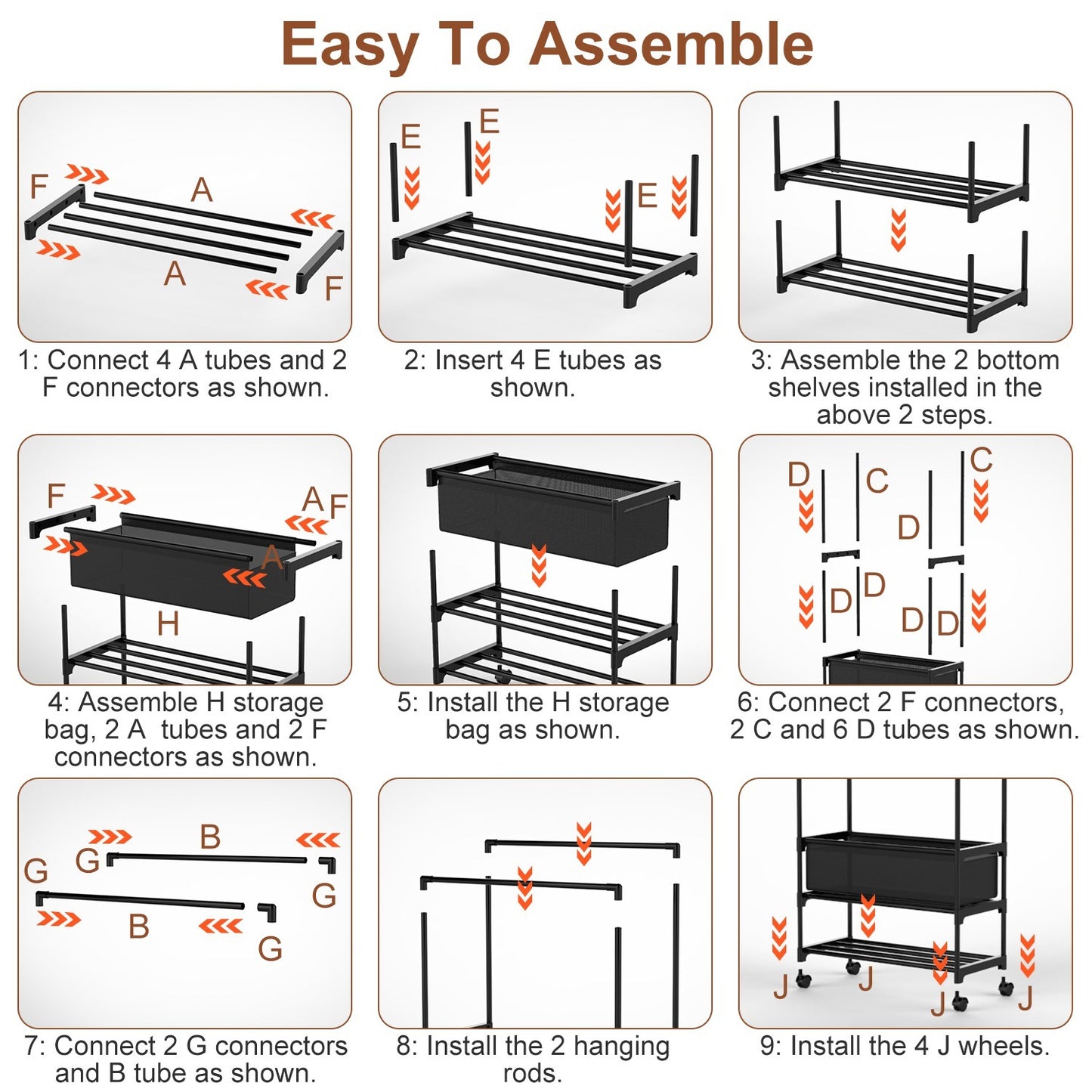 Double Rod Garment Rack with Storage Bag – Portable Clothing Rack with Shelves, Lockable Wheels & Adjustable Height