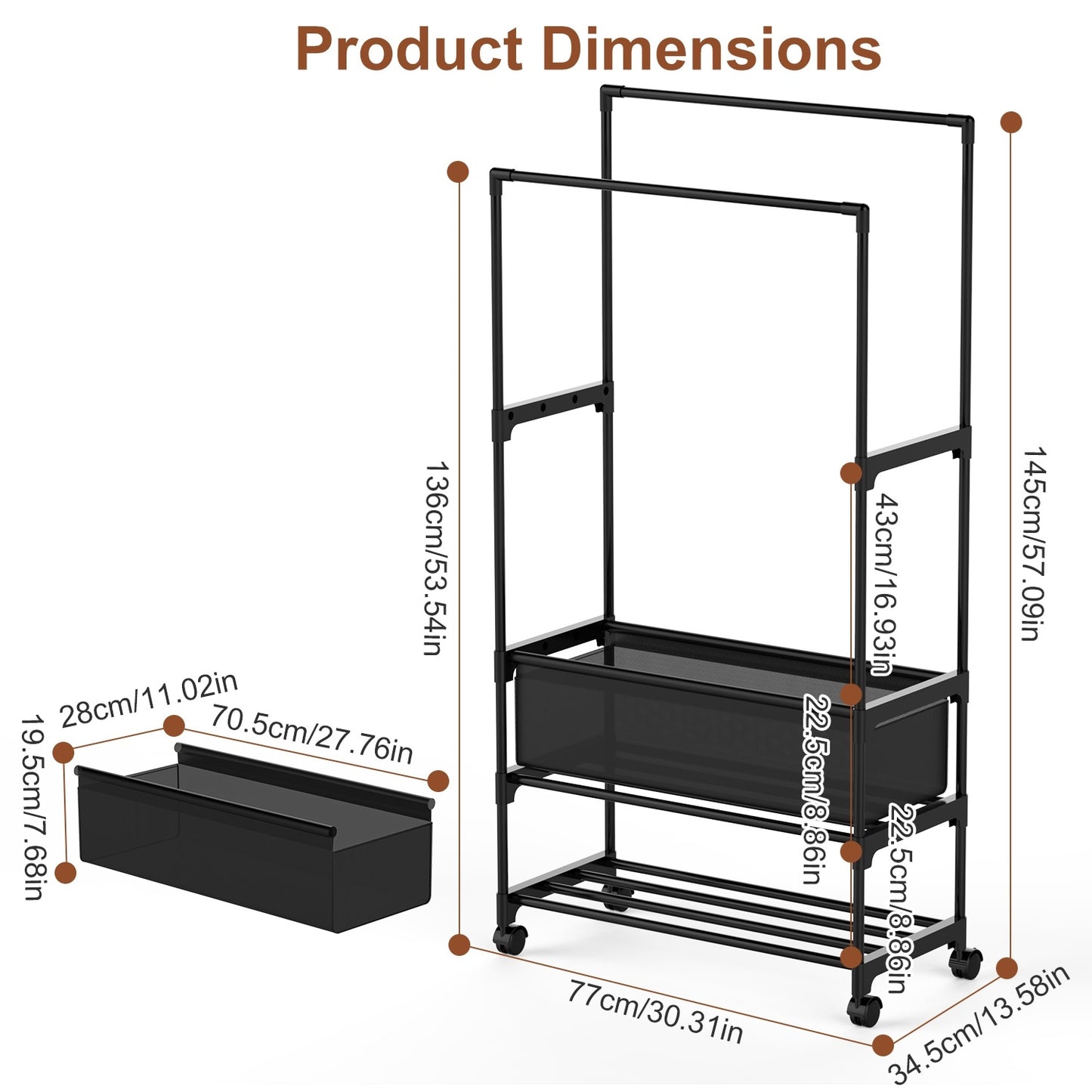 Double Rod Garment Rack with Storage Bag – Portable Clothing Rack with Shelves, Lockable Wheels & Adjustable Height