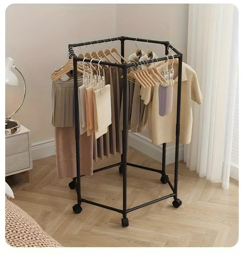 Space-Saving Hexagonal Metal Clothes Hanger – Sturdy Freestanding Rack with Multi-Arm Design for Bedroom, Dormitory & Balcony