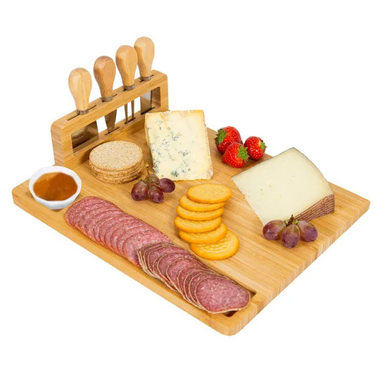Bamboo Cheese Board & Charcuterie Platter – Serving Tray with Cutlery Set | Perfect for Weddings, Birthdays & Christmas