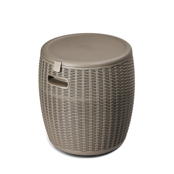 9.5 Gallon Taupe Rattan Barrel Plastic Side Table – Outdoor & Indoor Storage Table