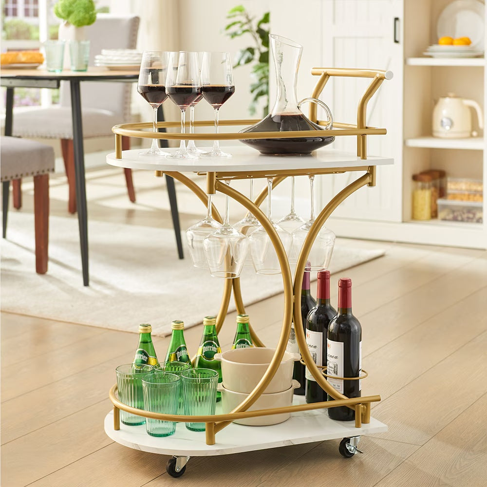 2-Tier Bar Cart with Wheels – Modern Home Serving Trolley