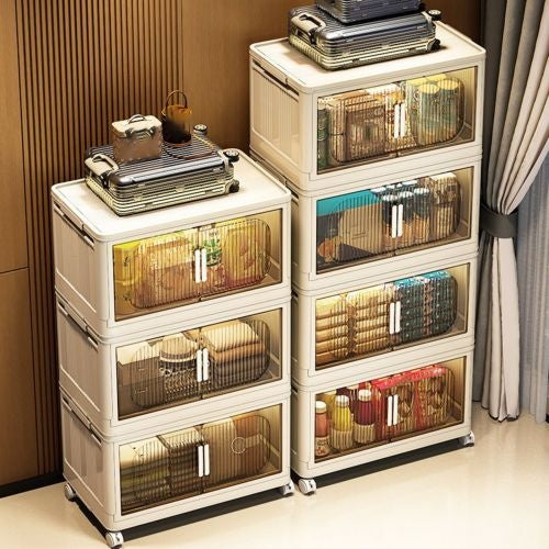 Collapsible Storage Bins with Magnetic Door, Plastic Storage Cabinet with Wheels, Closet Organizer & Storage Containers