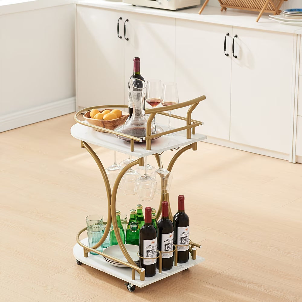 2-Tier Bar Cart with Wheels – Modern Home Serving Trolley