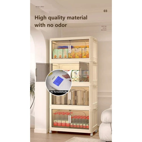 Collapsible Storage Bins with Magnetic Door, Plastic Storage Cabinet with Wheels, Closet Organizer & Storage Containers