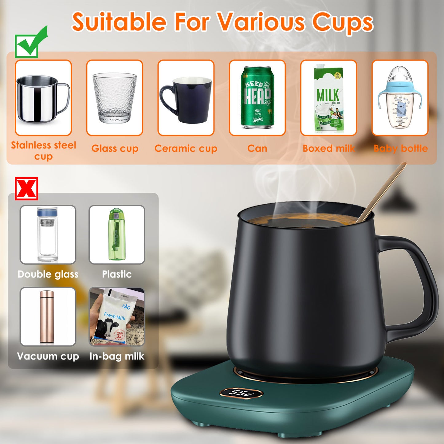 Electric Coffee Mug Warmer – Auto Shut-Off USB Cup Heater with 3 Temperature Settings